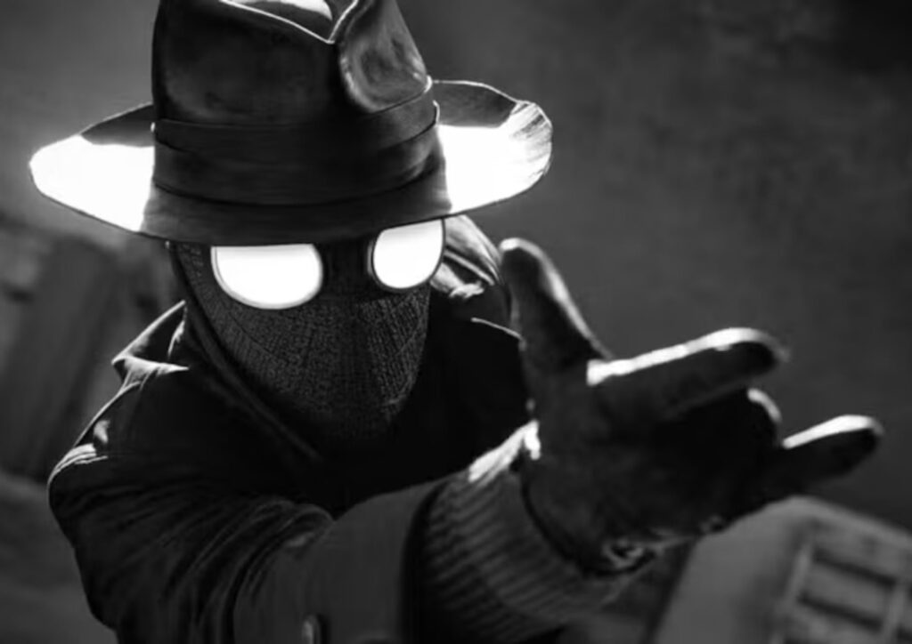 Referência para desenhar o Spider Man Noir em preto e branco