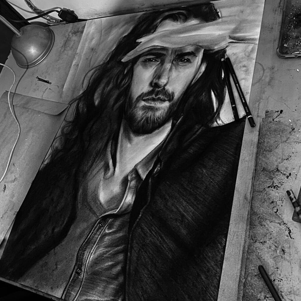 arte do andrew hozier byrne ilustrando o que e um desenho realista