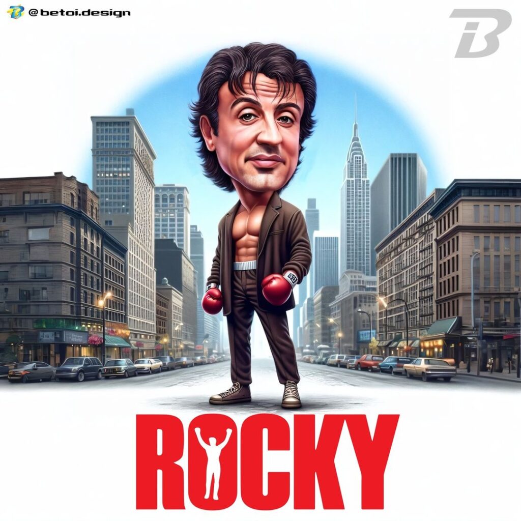Caricatura do Rocky Balboa feita pelo designer gráfico Beto Lulianelli, ilustrando esse estilo de desenho.