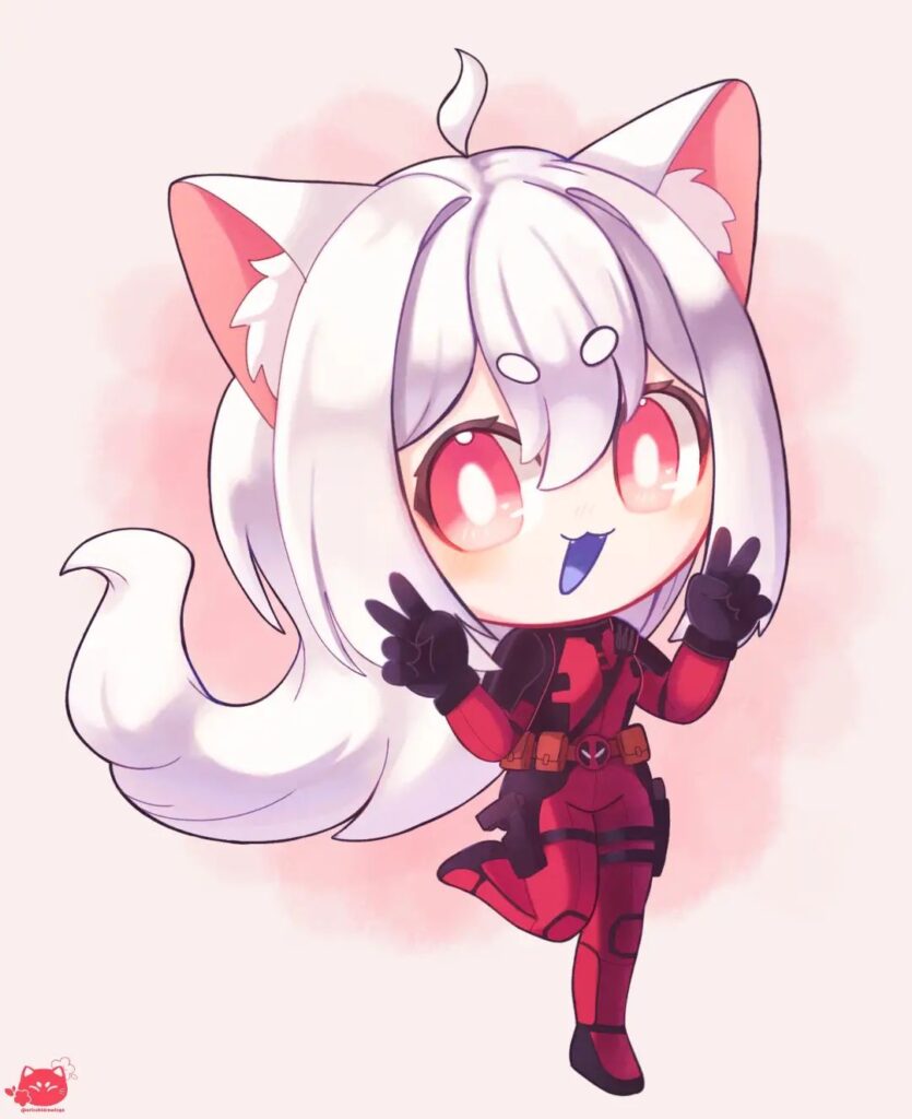 Chibi da Pooky Boo Deadpoo feito pela desenhista Ericchi, ilustrando esse estilo de desenho.