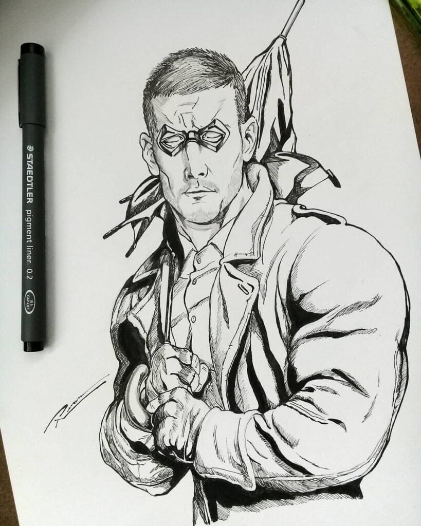 Desenho do Luther estilo comics ou quadrinhos feito pelo desenhista Renan Camilo, ilustrando essa forma de desenhar.