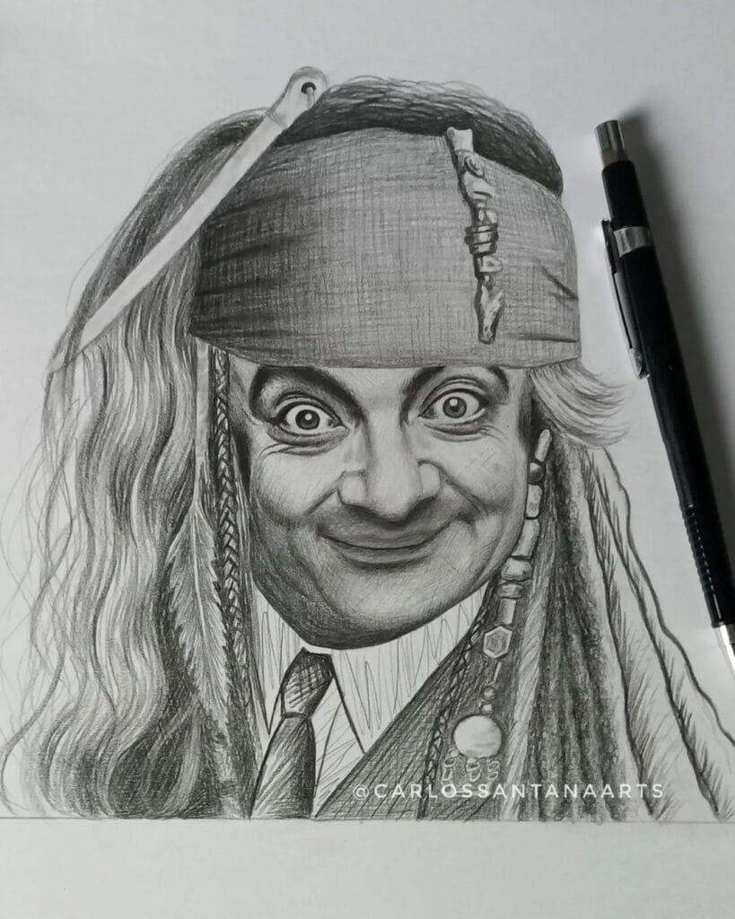 Desenho realista divertido feito pelo desenhista Carlos Santana, ilustrando como encontrar inspiração para desenhar e superar o bloqueio criativo.