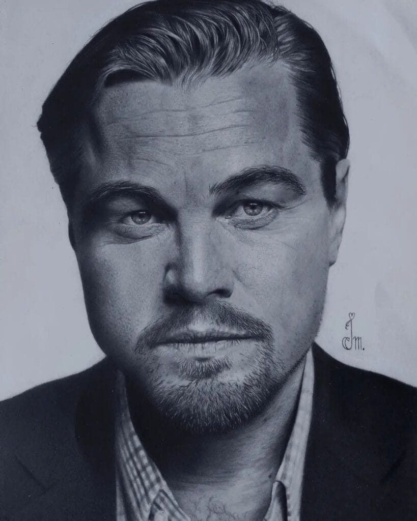 Desenho realista do Leonardo DiCaprio feito pelo desenhista Dan Pierre, ilustrando o mito que desenhar é apenas um passatempo.