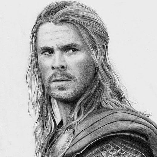 Desenho realista do Thor compartilhado pelo Mago Desenhista, ilustrando a Mitologia Nórdica.