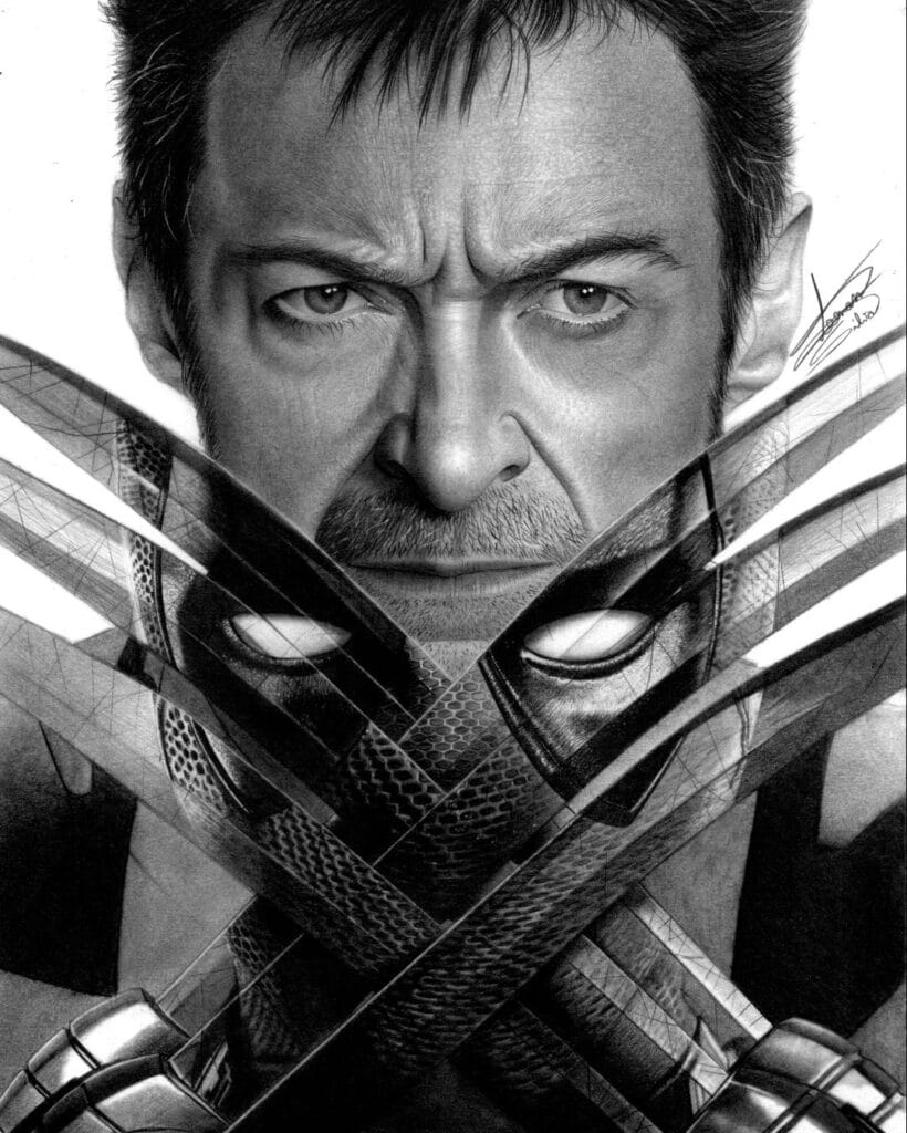 Desenho realista do Wolverine feito pelo desenhista Lenon Silva, ilustrando a dica de não pularem etapas.