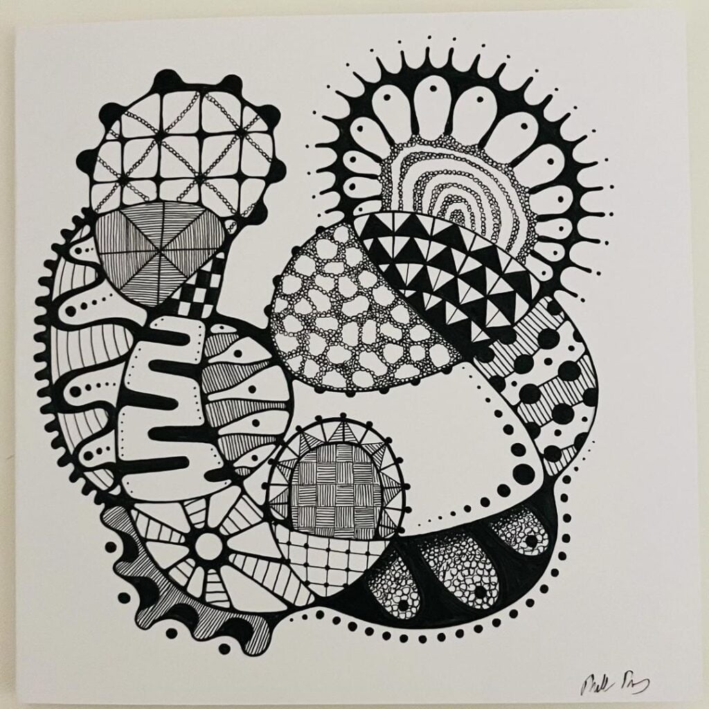 Doodle feito pela desenhista Phoebe Boag, ilustrando estilos de desenho.