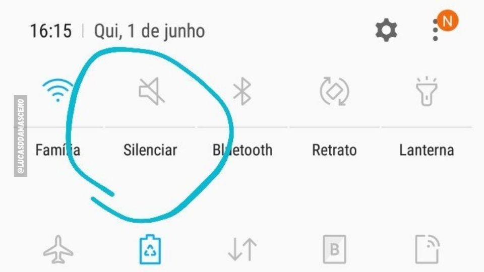 Print da tela do meu celular, mostrando que coloco o celular no silencioso.