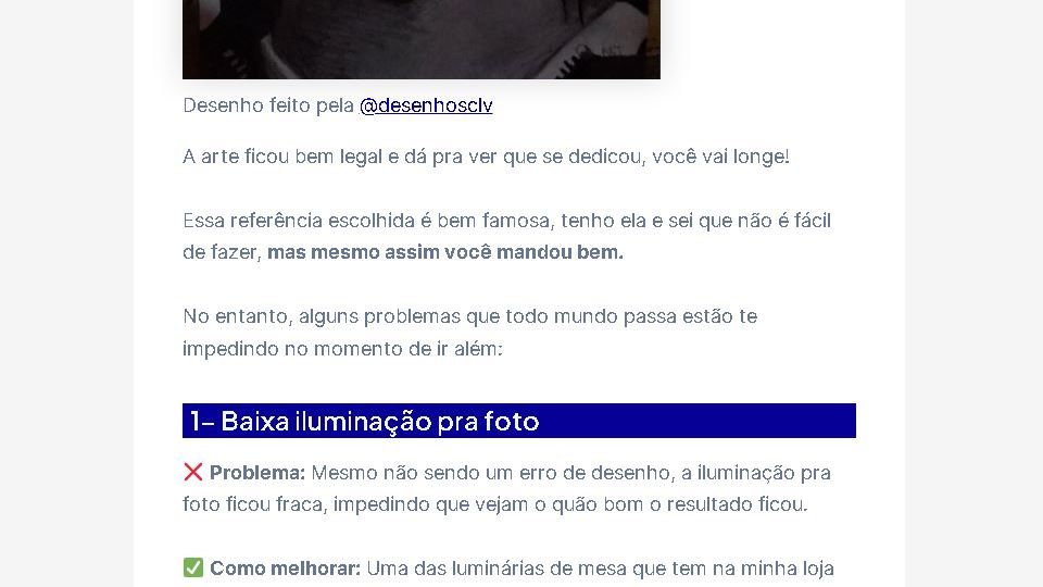 Print mostrando a primeira análise de desenhos do site, ilustrando como elas são.