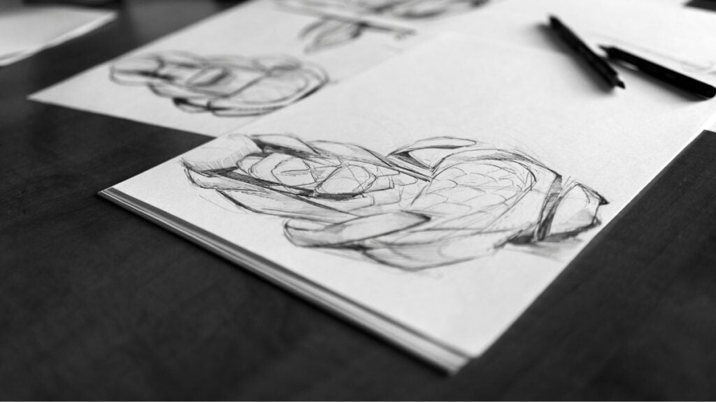Várias folhas desenhadas, ilustrando um papel para desenhar.