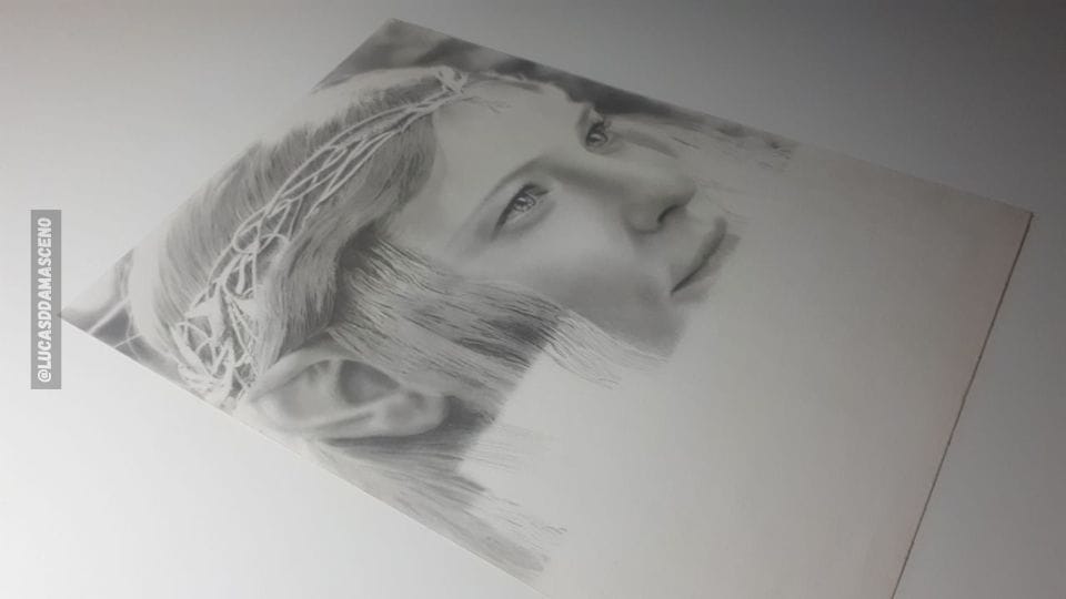 Um desenho realista que estou fazendo da Galadriel, ilustrando que devem começar de cima para baixo.