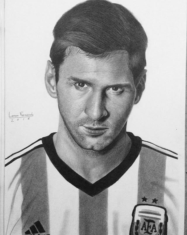 Art of Lionel Messi illustrating the theme of realistic drawings of football players