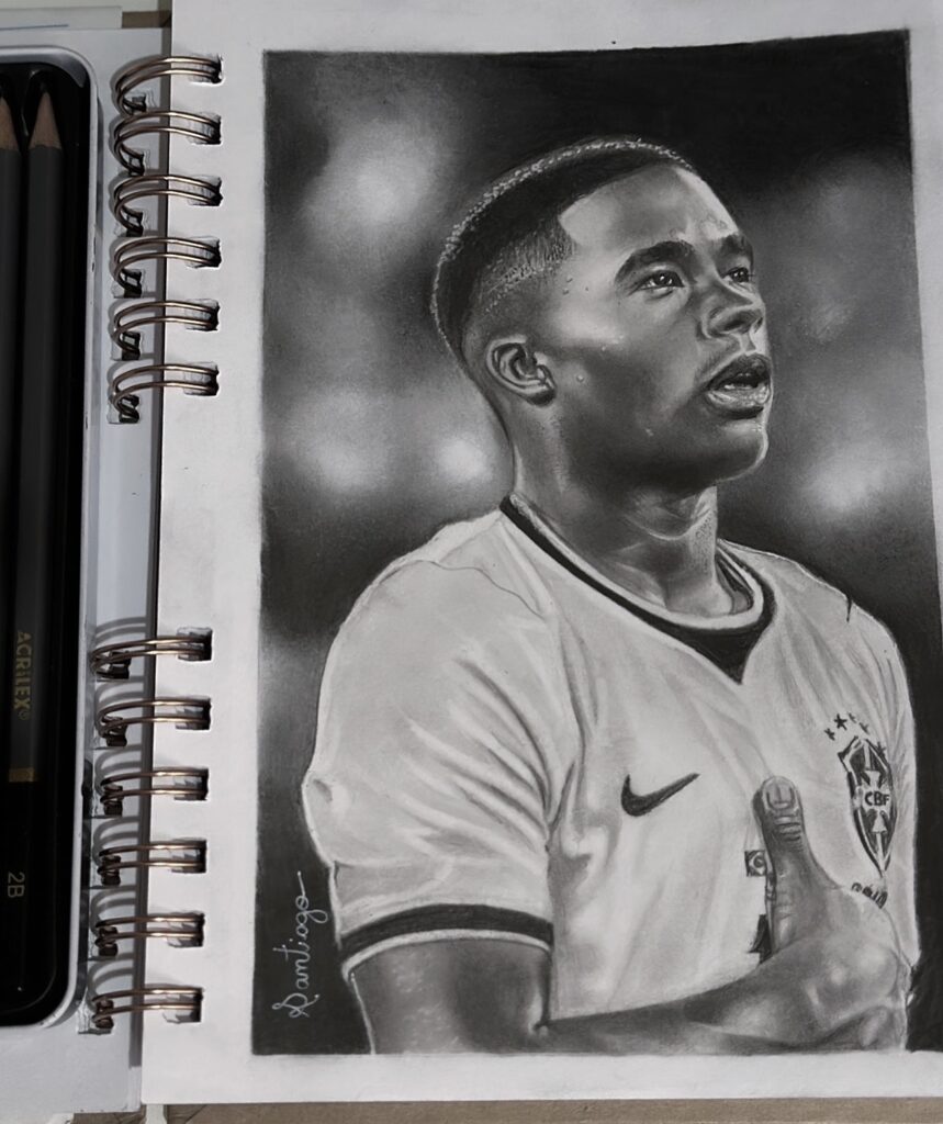 Realistic drawing of Endrick illustrating the new generation of Brazilian football players