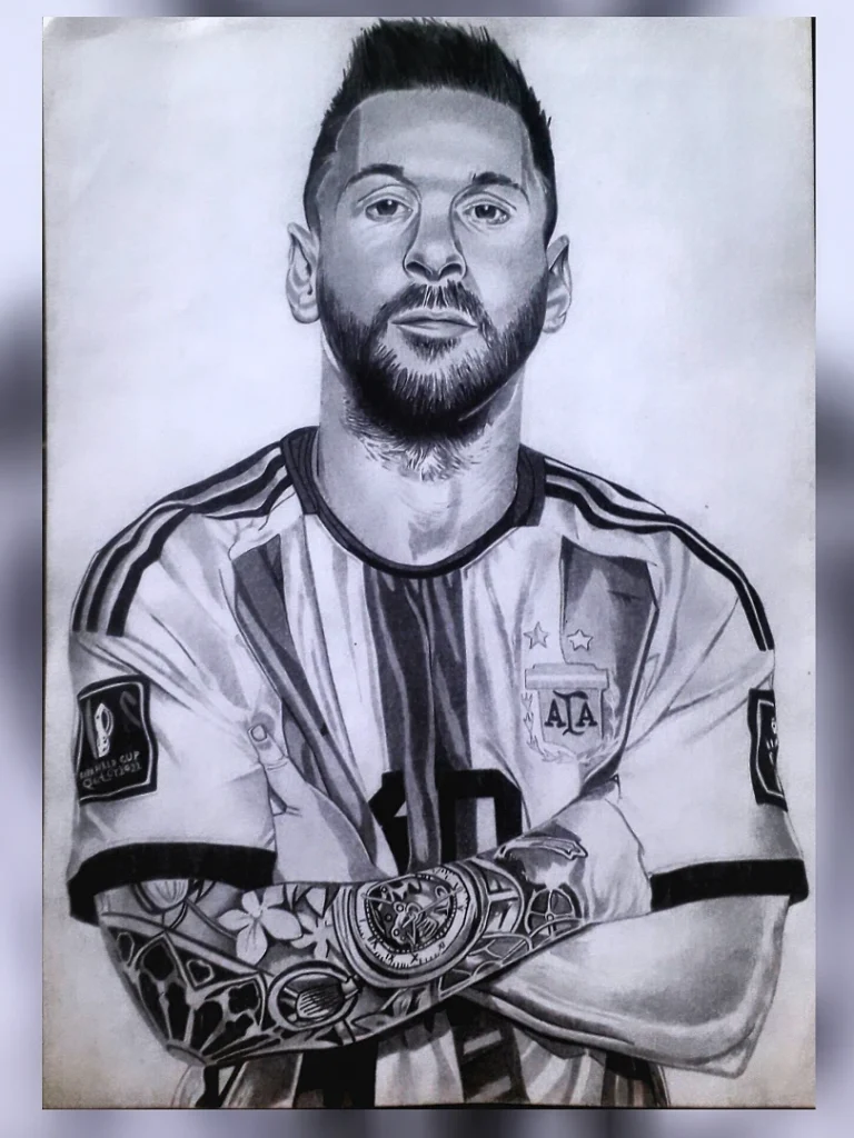 Desenho realista do Messi com uniforme da Argentina