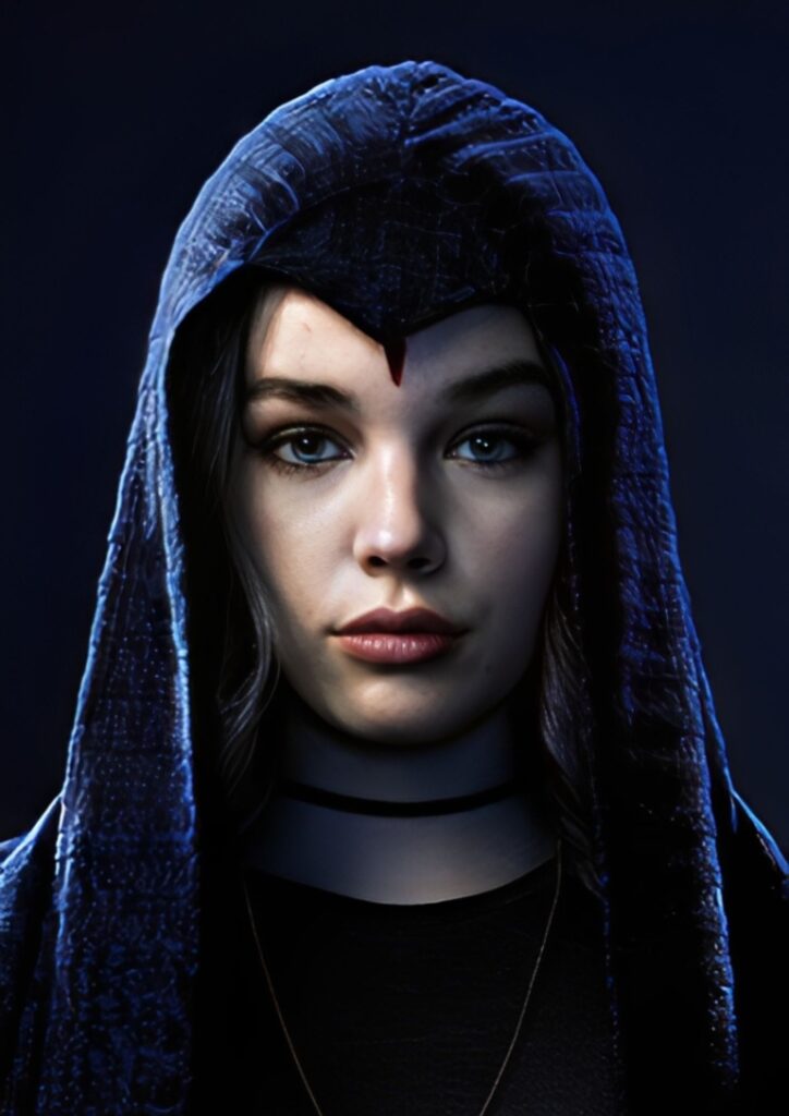 referencia de rosto feminino da ravena da serie titans